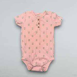 Pink Ribbed Chevron Print Short Sleeve Bodysuit Button Front Baby 18M